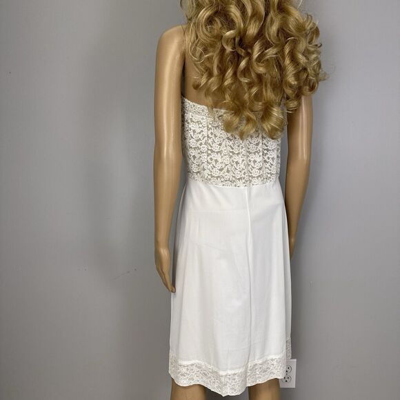 Vintage Hollywood Vassarette Full Slip 36S Sleeveless Sheer Lace Applique White - Picture 3 of 11